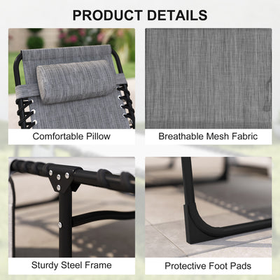 Reclining Chaise Lounge Chair, Portable Sun Lounger, Folding Camping Cot with Adjustable Backrest and Removable Pillow, for Patio, Garden, Beach