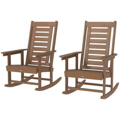 2 Pieces Outdoor Rocking Chairs, HDPE Patio Rockers with 28" High Back, Wide Armrests for Porch Backyard