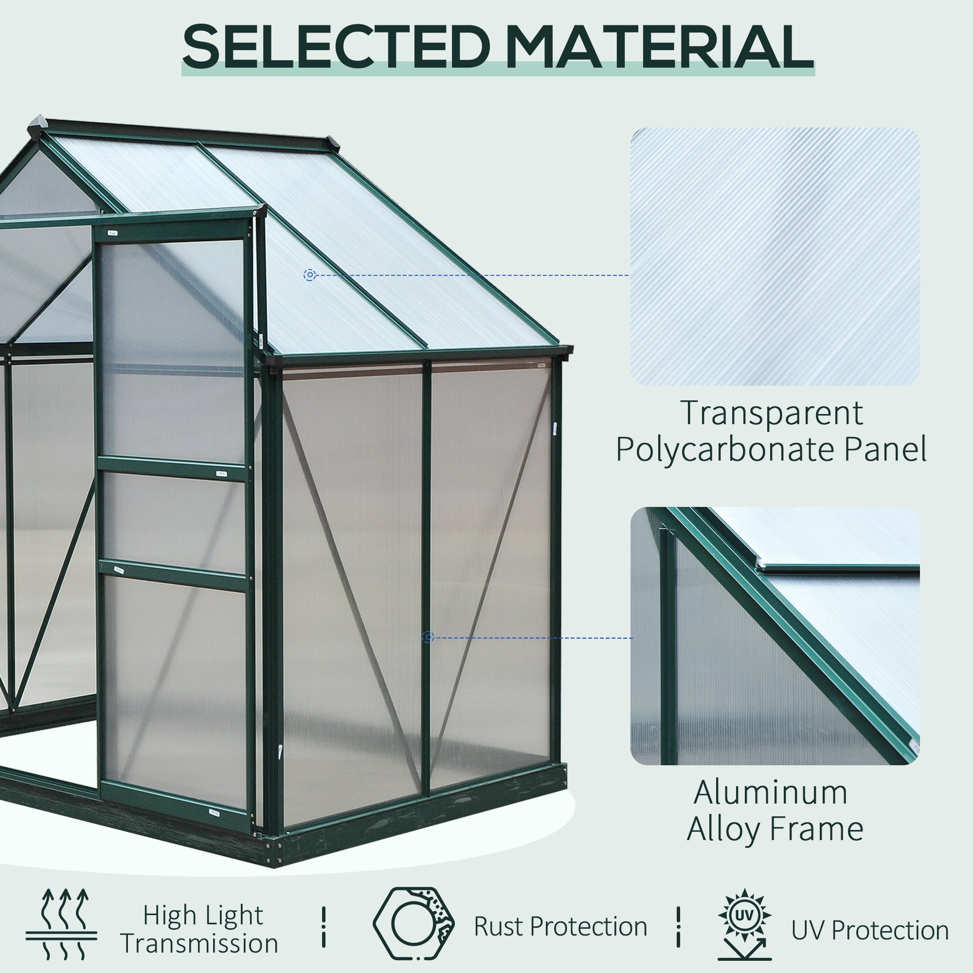6' x 4' Greenhouse for Outdoors, Polycarbonate Greenhouse with Rain Gutter and Roof Vent, Aluminum Walk-in Green Houses for Outside for Patio Backyard Garden