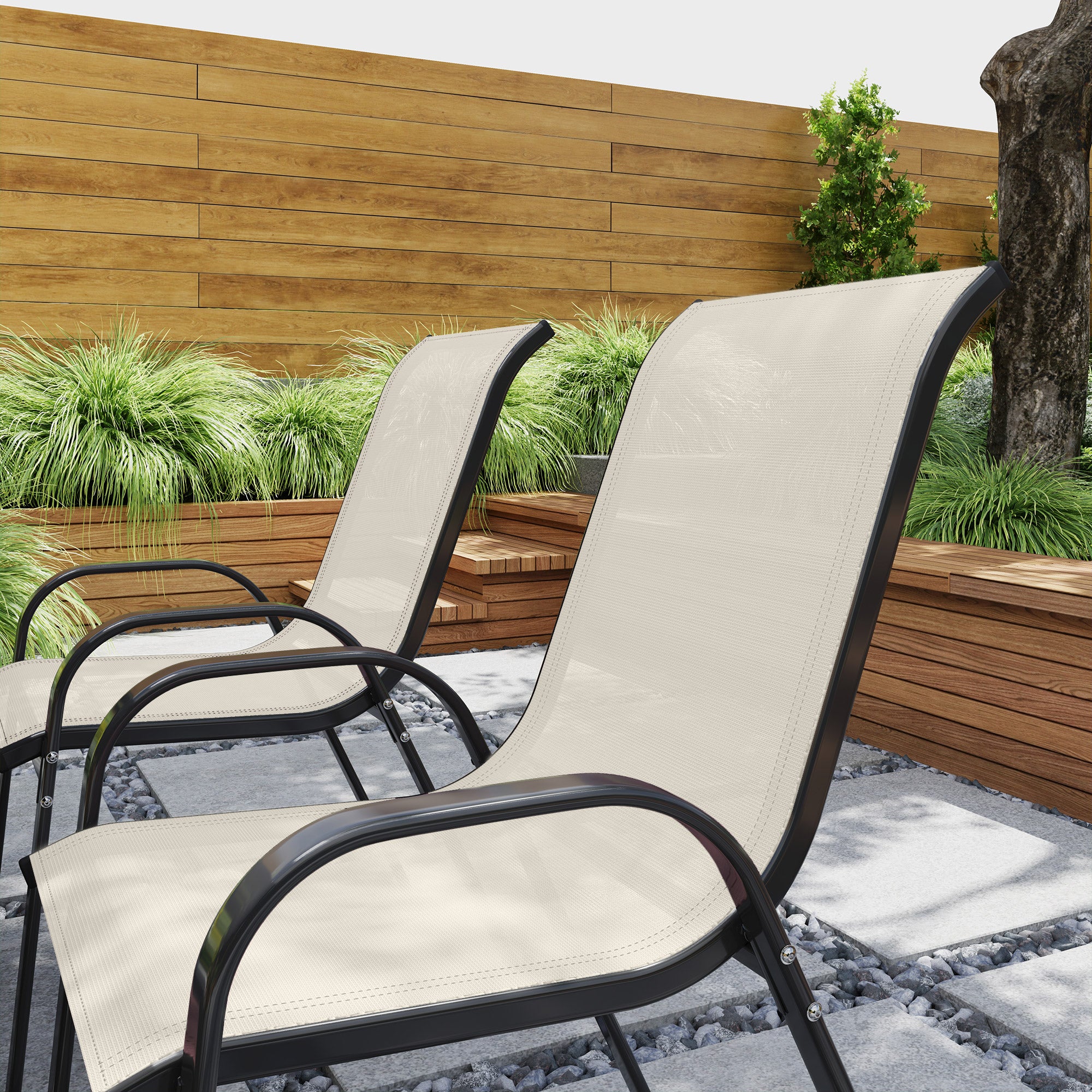 Set of 4 Outdoor Dining Chairs, Stackable Patio Chairs with High Back, Breathable Mesh Seat for Garden Lawn
