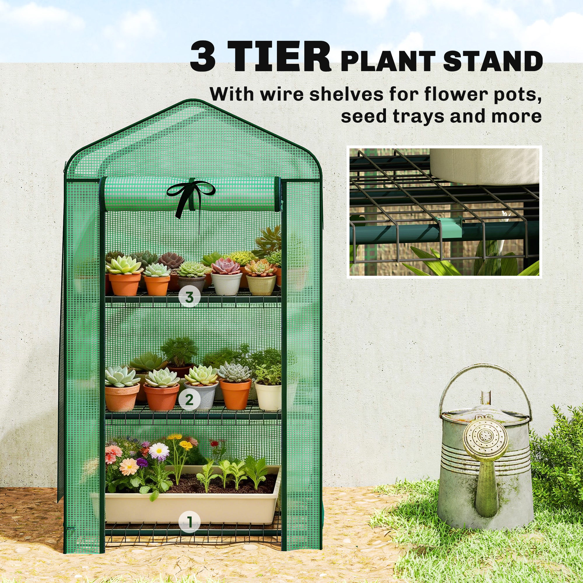 Mini Greenhouse with Screen Roof, Portable Small Greenhouse with Roll-Up Zipper Door, 27.6" x 19.7" x 50"