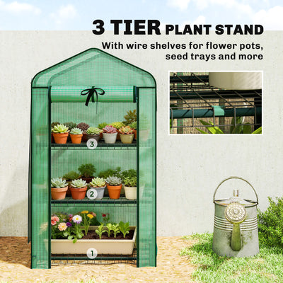 Mini Greenhouse with Screen Roof, Portable Small Greenhouse with Roll-Up Zipper Door, 27.6" x 19.7" x 50"