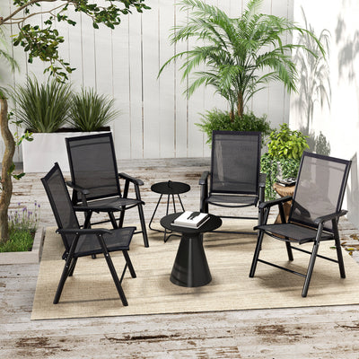 Set of 4 Outdoor Folding Chairs, Stackable Patio Dining Chairs with Armrests, Metal Frame