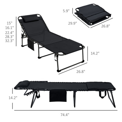 2 Piece Folding Chaise Lounge Pool Chairs with 5-level Reclining Back, Reading Hole, Side Pocket