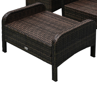 5 Pieces Rattan Wicker Lounge Chair Outdoor Patio Conversation Set with 2 Cushioned Chairs, 2 Ottomans and Tempered Glass Top Coffee Table