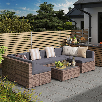 Modern Rattan Patio Furniture Set, 7-Piece Outdoor Wicker Sofa Set with Cushions for Home & Family Gatherings