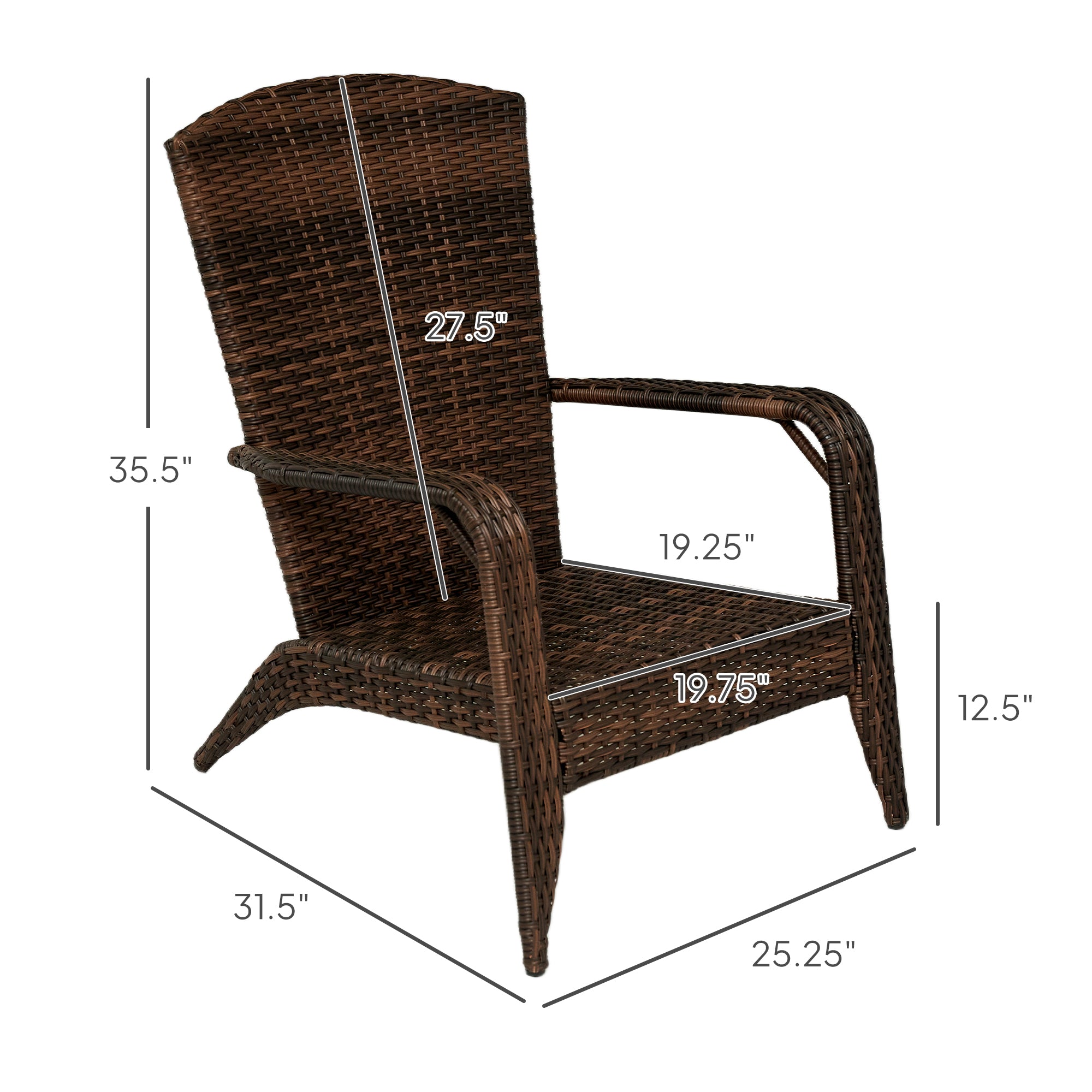 Patio Adirondack Chair with Rattan Wicker, Soft Cushions, Tall Curved Backrest for Deck or Garden
