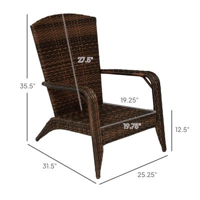 Patio Adirondack Chair with Rattan Wicker, Soft Cushions, Tall Curved Backrest for Deck or Garden
