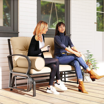 Swing Glider Rocking Chair, Double Patio Bench, 2 Person Loveseat with Steel Frame, Cushions, Pillow Armrests