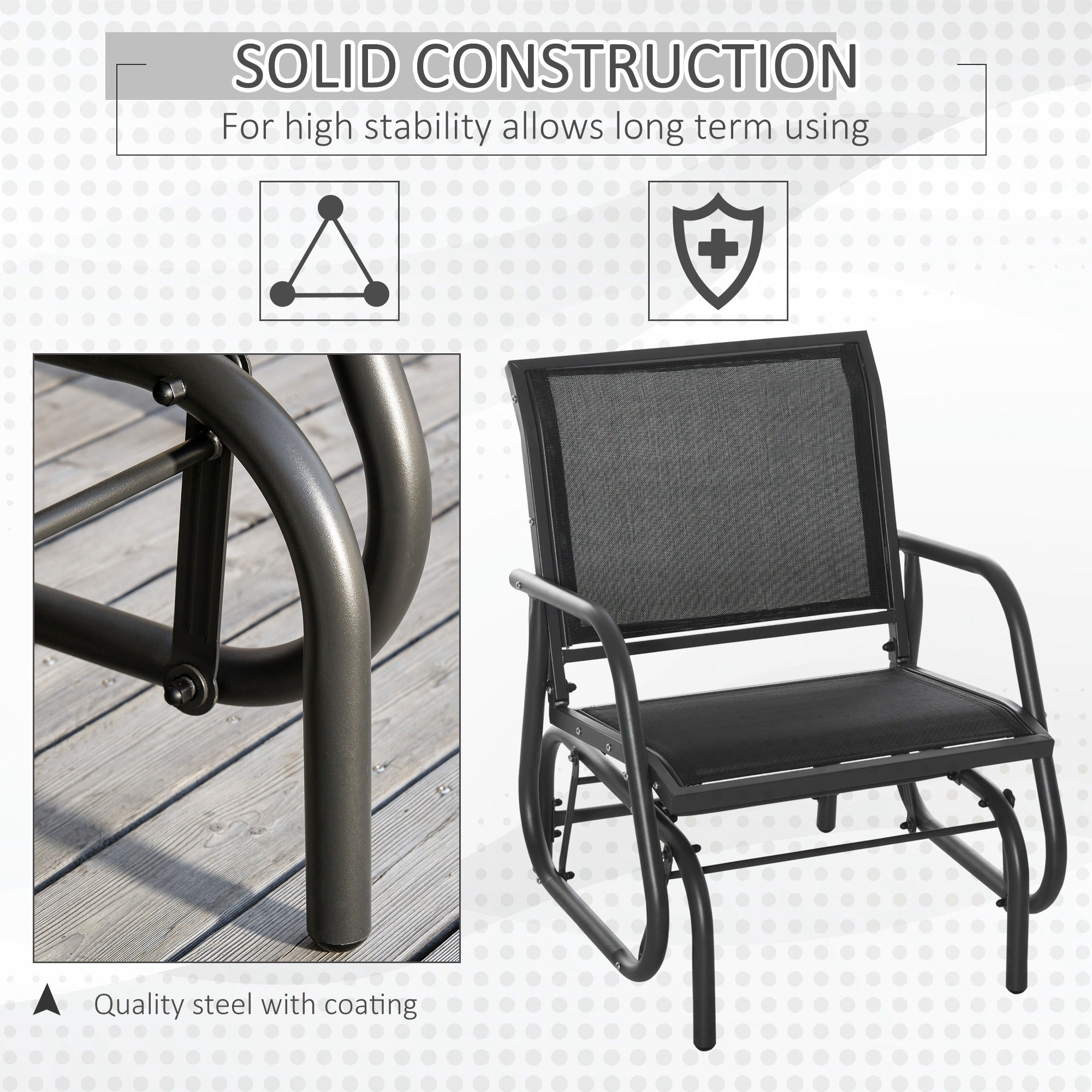 Outdoor Glider Chair, Steel Swing Chai with Curved Armrests for Porch, Garden, Poolside, Balcony