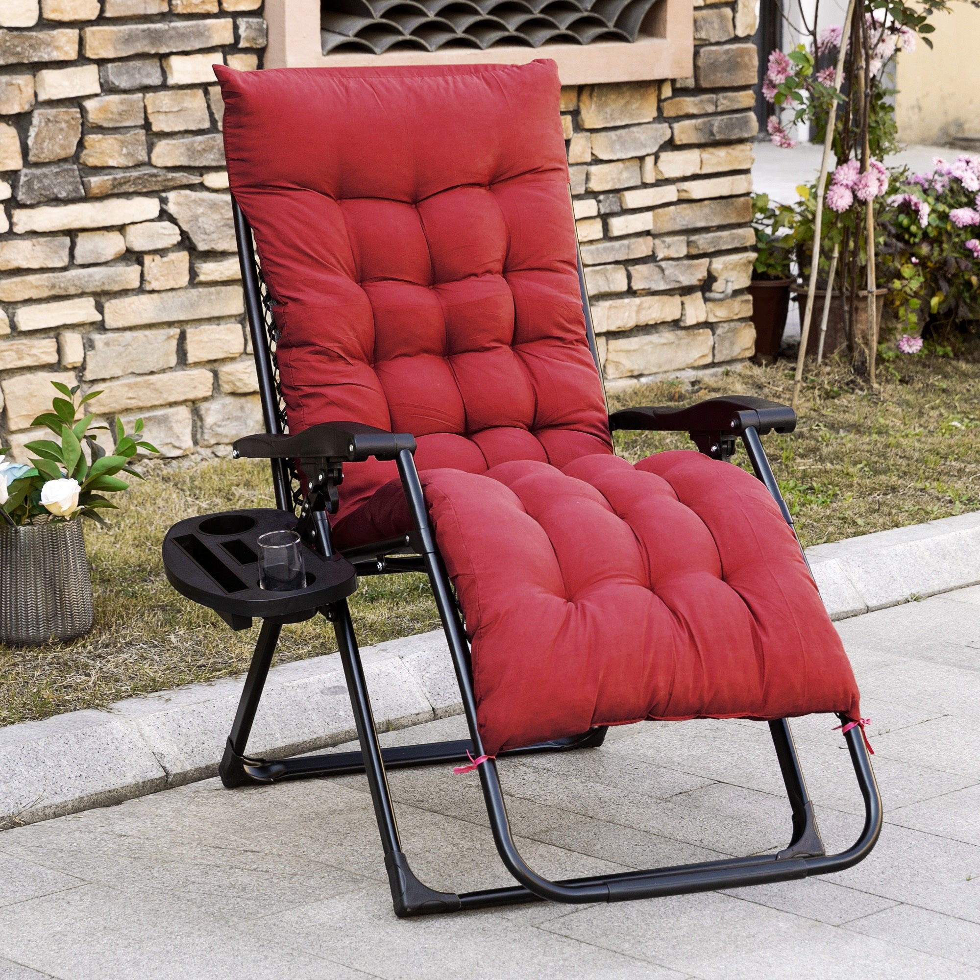 Padded Zero Gravity Chair, Folding Recliner Chair with Cup Holder Cushion