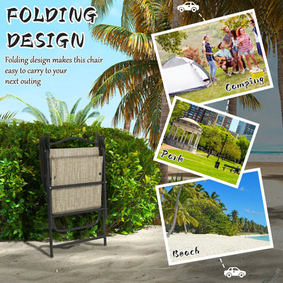 4 Piece Folding Patio Camping Chair Set, Sports Chairs for Adults with Armrests, Mesh Fabric Seat for Lawn, Beige