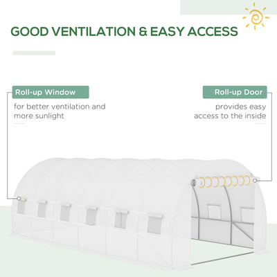 19.7' x 9.8' x 6.6' Plastic Greenhouse Cover Replacement, Heavy Duty Waterproof Tarp for Hoop House, Sheeting with 12 Windows, Door & Reinforcement Grid