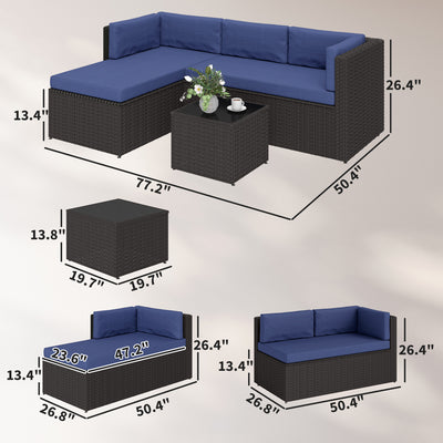 3 Piece Patio Furniture Set, Wicker Outdoor Patio Conversation Furniture Set with Cushions, Glass Top Table