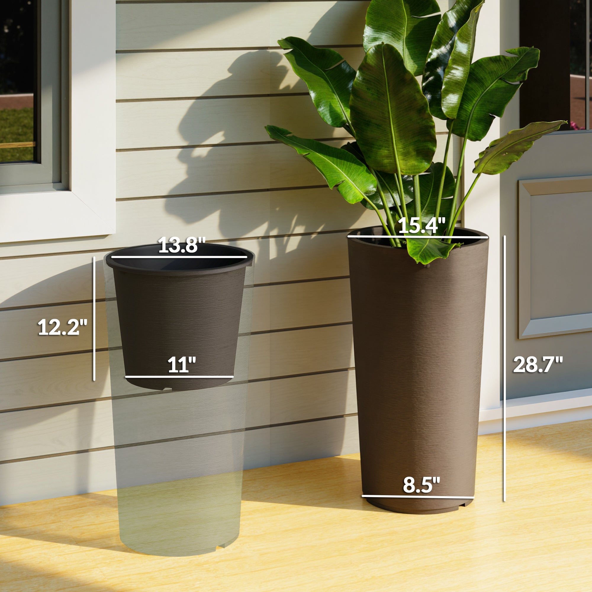 29 Inch Outdoor Planter, Set of 2 Plastic Flower Pots, Weather and UV Resistant Stackable Large Planters
