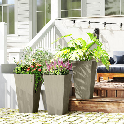 Tall Planters for Outdoor Plants Set of 3, 28 In Taper Planters with Drainage Holes, Indoor Grande Plant Pots, Front Porch Decor