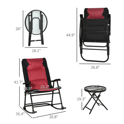 3 Piece Outdoor Folding Rocking Chair and Table Set - Blue and Gray