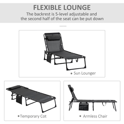 Reclining Chaise Lounge Chair, Portable Sun Lounger, Folding Camping Cot with Adjustable Backrest and Removable Pillow, for Patio, Garden, Beach