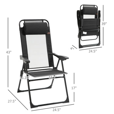 Folding Patio Dining Chairs Set of 2, Outdoor Deck Chair with Removable Headrest, Camping Chair with Adjustable Sling Back for Garden, Backyard, Lawn