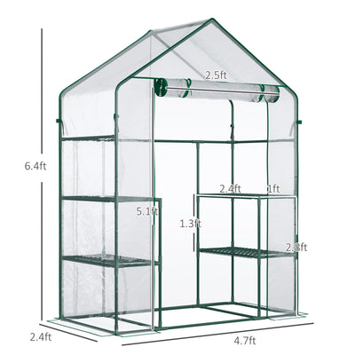 5' x 2.5' x 6.5' Mini Walk-in Greenhouse Kit, Portable Green House with 3 Tier Shelves, Roll-Up Door, and Weatherized Plastic Cover for Backyard Garden, Clear