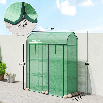 3 Tier Mini Greenhouse, Small Portable Greenhouse with 2 Roll-up Doors, 56.3" x 18.1" x 65"