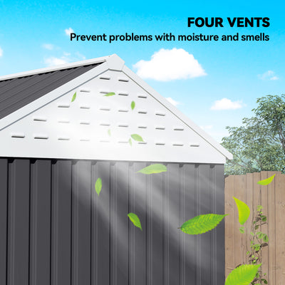 8' x 5.5' Metal Garden Storage Shed, Extra Large Outdoor Tool Storage House w/Lockable Doors, Window, Air Vents