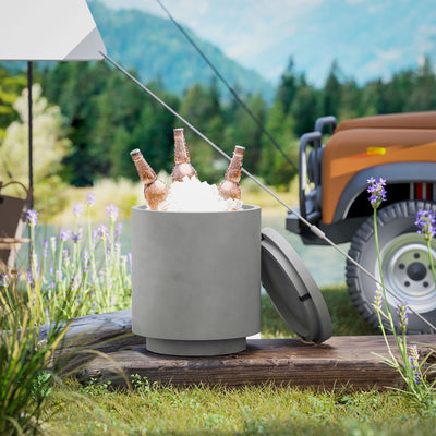 2.6 Gal Outdoor Side Table, 3-In-1 Concrete Cooler Bar Table with Storage, Removable Ice Bucket and Lid