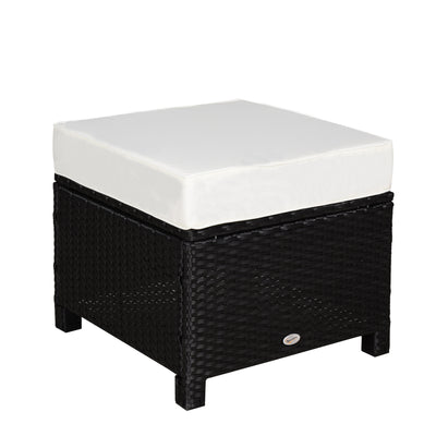 20" Patio Wicker Ottoman, Multipurpose Outdoor PE Rattan Footrest, Additional Seating, Side Table with Soft Cushion, Black, Cream White