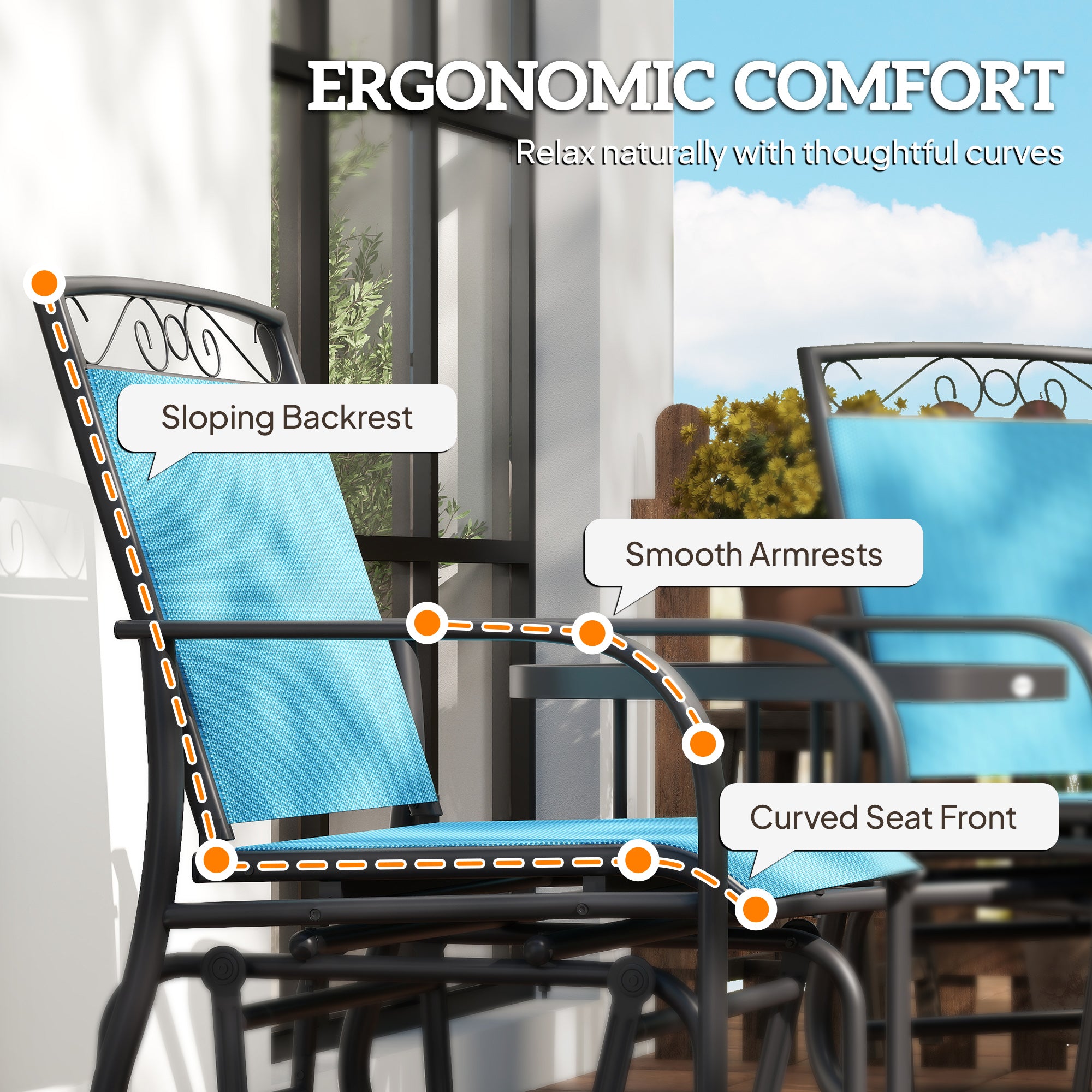 Outdoor Glider Chairs with Coffee Table, Patio 2-Seat Rocking Chair Swing with Breathable Sling for Backyard
