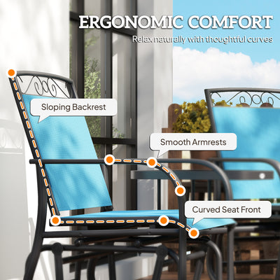 Outdoor Glider Chairs with Coffee Table, Patio 2-Seat Rocking Chair Swing with Breathable Sling for Backyard