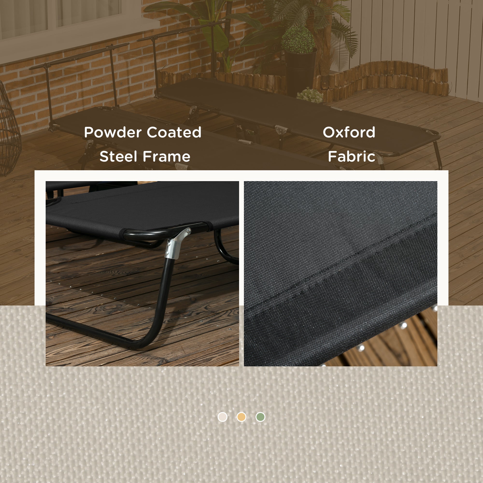 Chaise Pool Lounge Chairs Set of 2, Outdoor Sun Tanning Chairs, Reclining Back, Steel Frame and Side Pocket