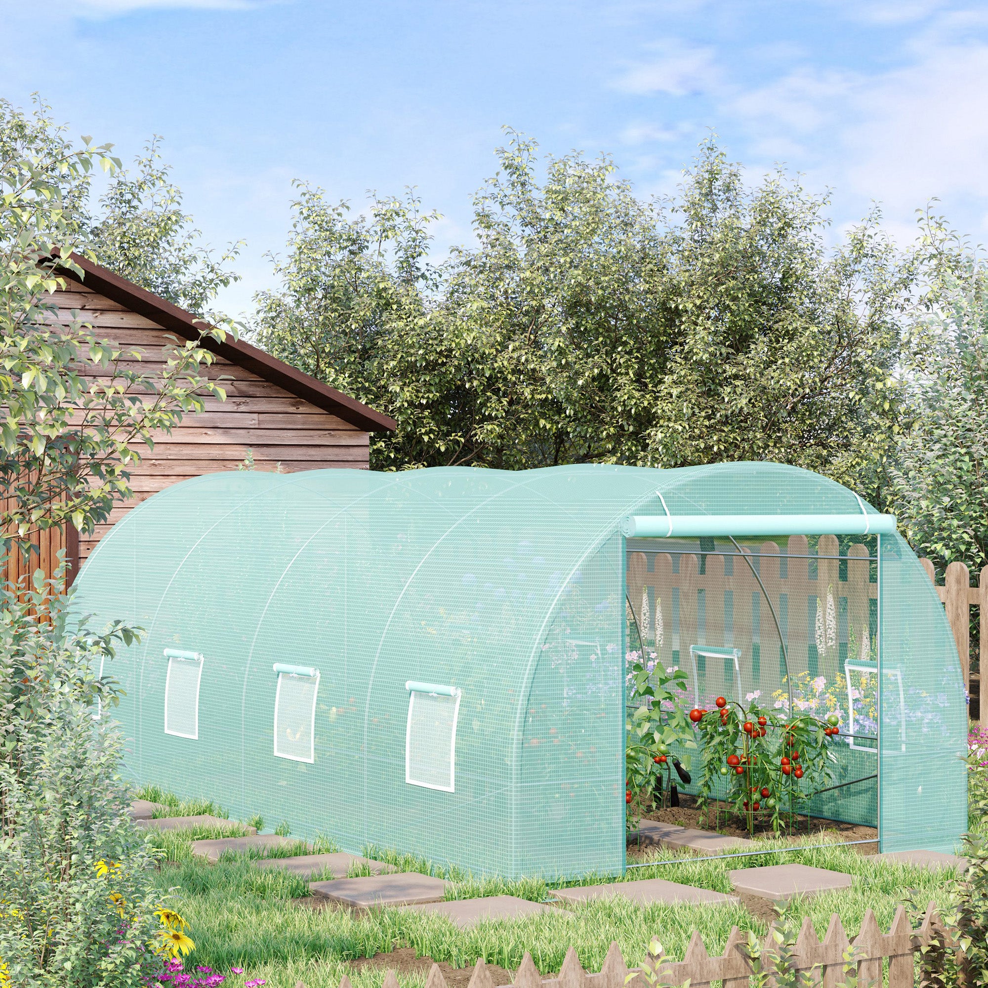 20' x 10' x 7' Walk-In Tunnel Greenhouse with Zippered Door & 8 Mesh Windows, Large Garden Green House Kit, Galvanized Steel Frame