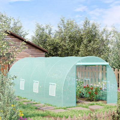 20' x 10' x 7' Walk-In Tunnel Greenhouse with Zippered Door & 8 Mesh Windows, Large Garden Green House Kit, Galvanized Steel Frame