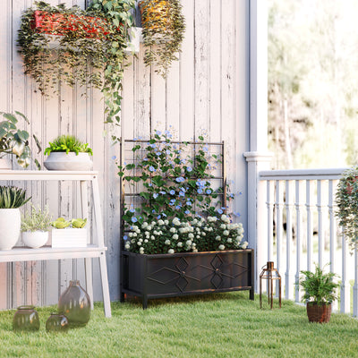 Outdoor Planter Box Galvanized Raised Garden Bed with Trellis for Climbing Vines, 35.4" x 15.7" x 47.2"