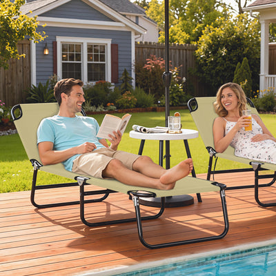 Folding Chaise Lounge Pool Chairs, Outdoor Sun Tanning Chairs with 5-Level Reclining Back, Steel Frame for Beach, Yard, Patio