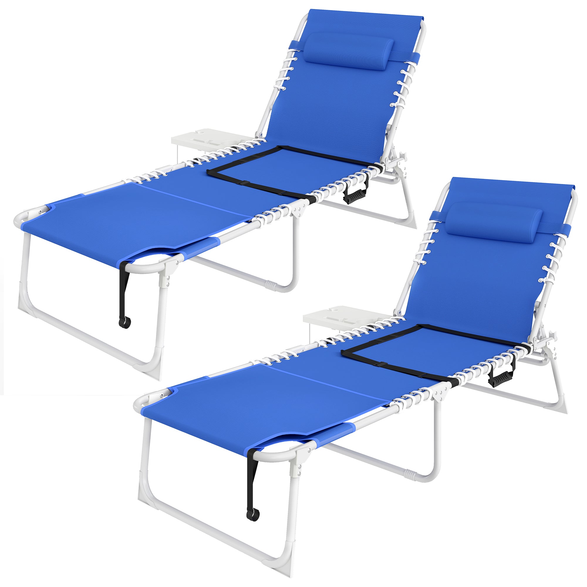 Tanning Chair Set of 2 with Face Hole and Side Table, 5-Position Folding Outdoor Chaise Lounge Chair