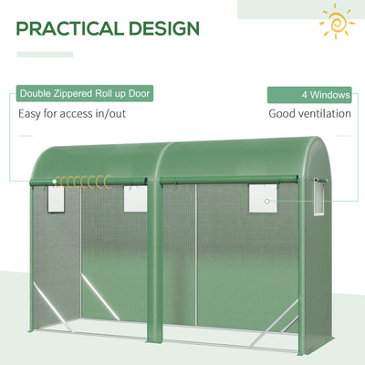 10' x 3' x 7' Walk-in Lean-to Greenhouse, Steel, 4 Zipper Roll-up Windows & 2 Doors, UV Protecting PE Cover for Growing Flowers, Vegetables, Tropical Plants, Saplings, Succulents, Green
