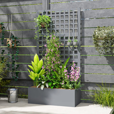 Galvanized Raised Garden Bed Planter Box with Trellis for Climbing Plants, Vegetable, Vines, 35" x 16" x 70"