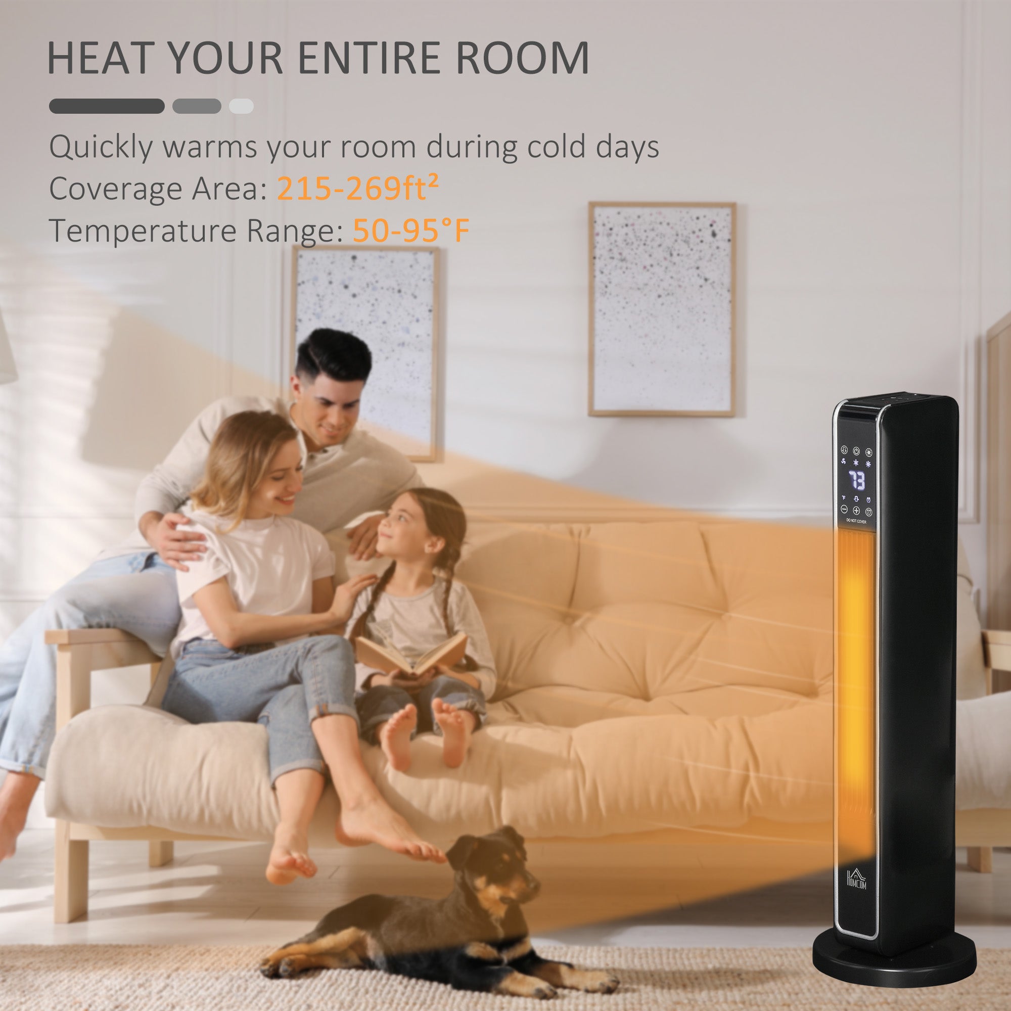 2-In-1 Portable Electric Tower Heater, Oscillating Space Heater for Indoor Use with Remote Control, 8H Timer, Three Heating Modes(High, Low, Fan), 750W / 1500W, Black