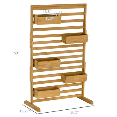Wooden Plant Trellis Stand with 5 Hanging Planter Boxes, Freestanding Outdoor Plant Stand for Patio, Garden, Balcony, Porch