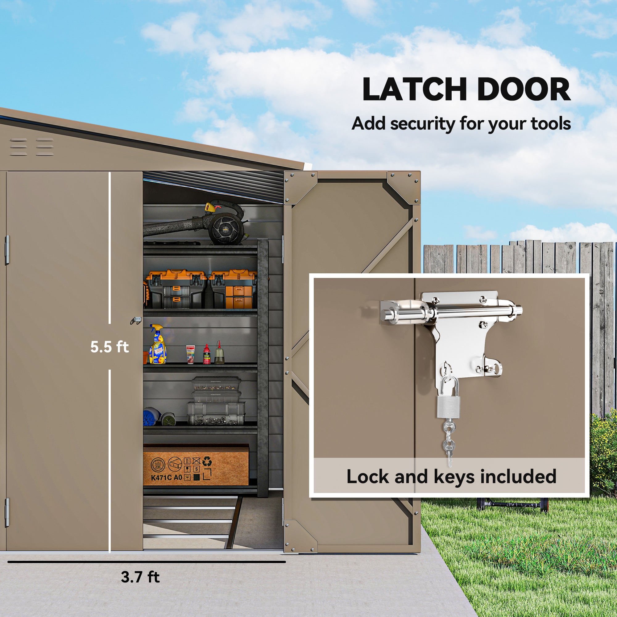 4.6' x 9' Outdoor Storage Shed, Lean to Metal Shed with Foundation Kit, Lockable Doors and Gloves for Patio, Lawn