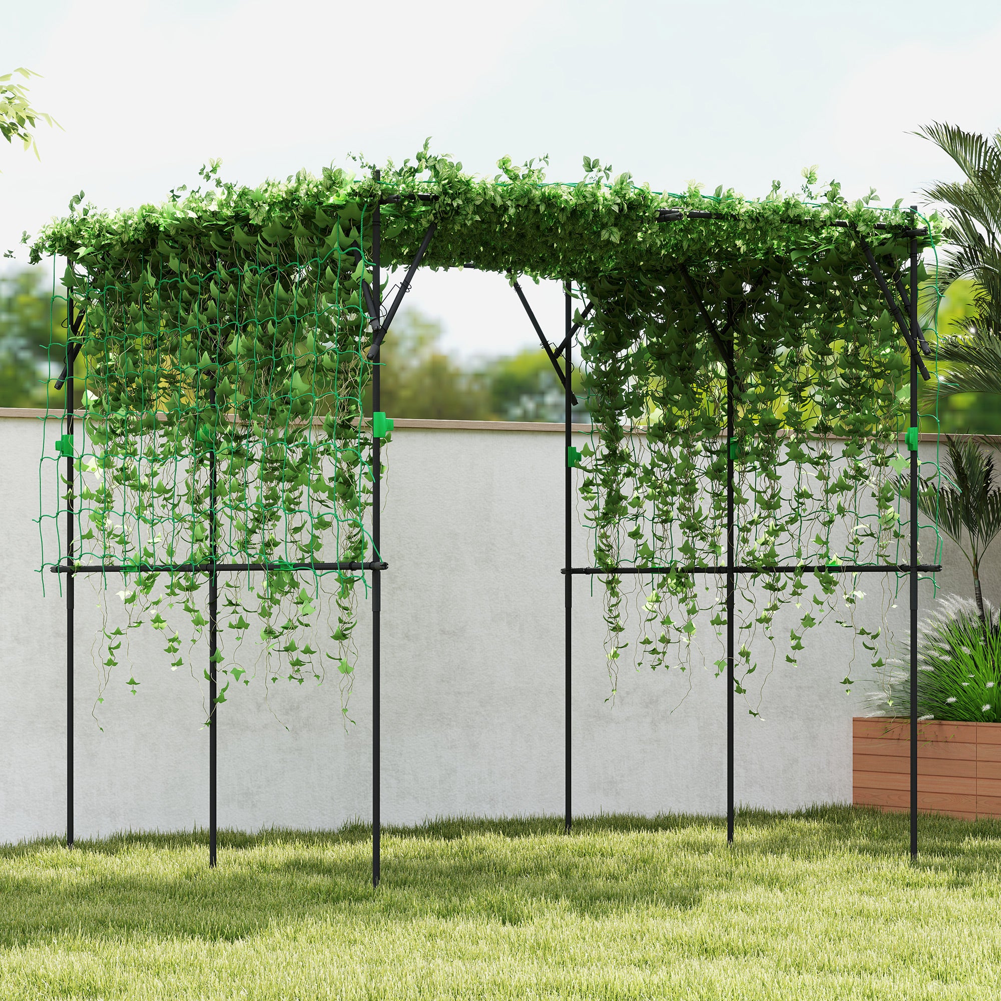 Garden Arch Trellis, 7.3 FT Tall Metal Plant Trellis Support with Climbing Net, Cucumber Trellis for Vegetables, Black