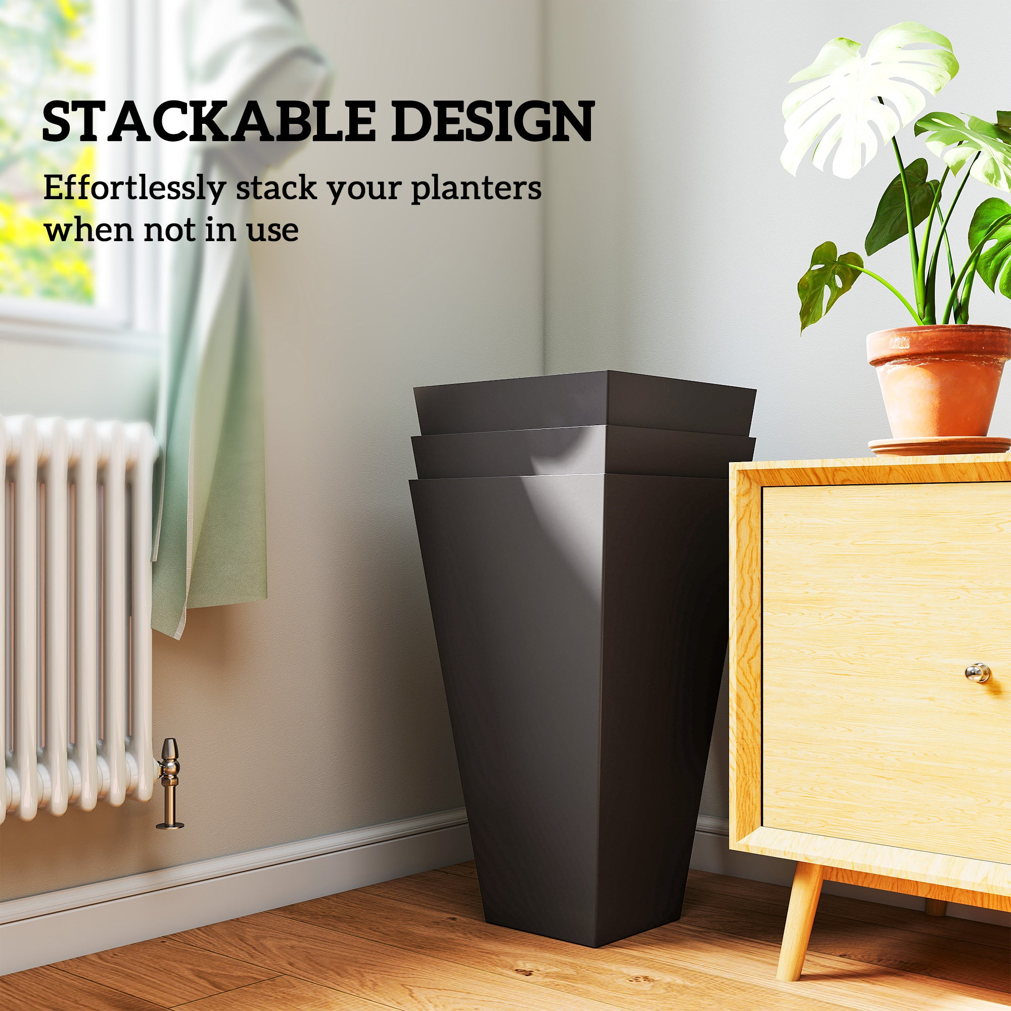 Tall Planters for Outdoor Plants Set of 3, 28 In Taper Planters with Drainage Holes, Indoor Grande Plant Pots, Front Porch Decor