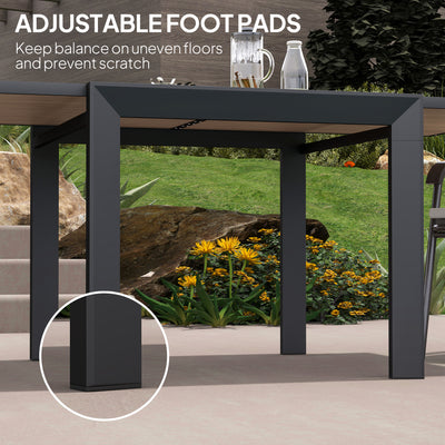 35.5"-71" Expandable Outdoor Dining Table for 4-6 People, Aluminum Patio Table with Slatted Wood Grain Top, Natural