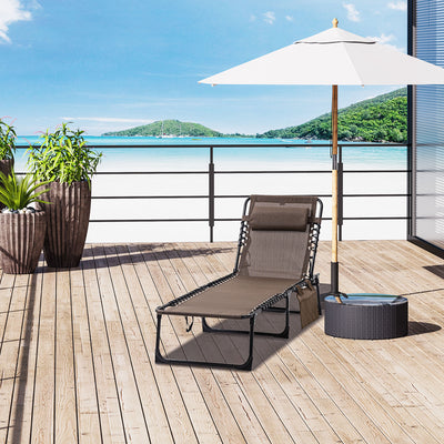 Reclining Chaise Lounge Chair, Portable Sun Lounger, Folding Camping Cot with Adjustable Backrest and Removable Pillow, for Patio, Garden, Beach