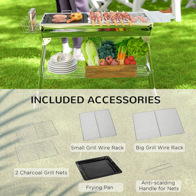 Charcoal Barbecue Grill Stainless Steel Portable Folding Charcoal BBQ Grill Stainless Steel Camp Picnic Cooker