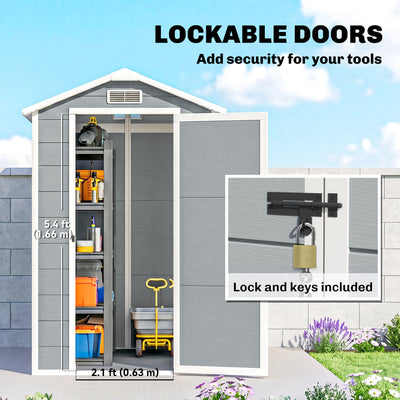 6' x 4' Outdoor Storage Shed, Plastic Shed with Floor, Window, Lockable Door and Vents for Outdoor Patio Storage, Gray
