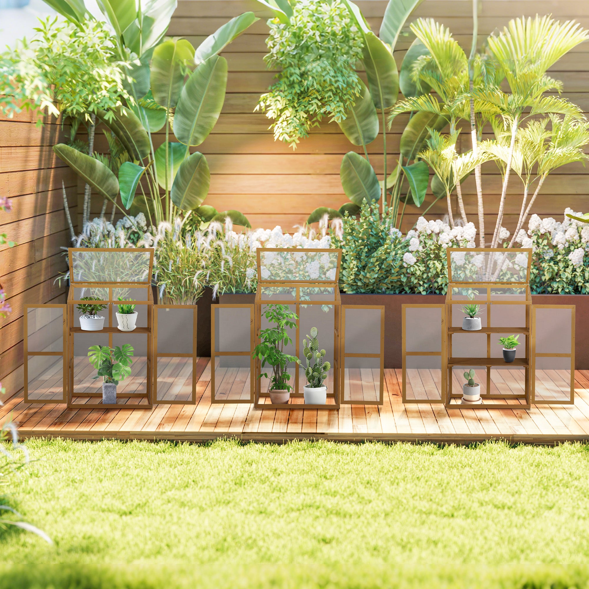 Wooden Cold Frame Greenhouse Small Mini Planter Box, 30" L x 24" W x 44" H, Brown