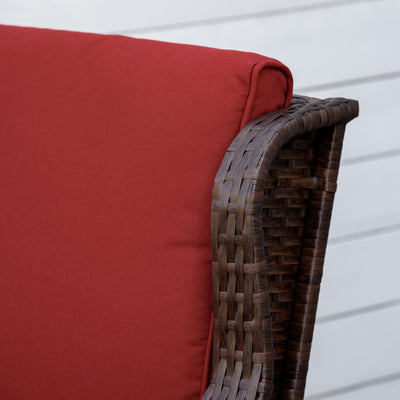 Outdoor Wicker Rocking Chair, Rattan Rocker with Cushions, Steel Frame for Patio, Garden, Backyard, Wine Red
