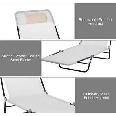 Folding Chaise Lounge Chair, Pool Sun Tanning Chair, Outdoor Lounge Chair with Reclining Back, Breathable Mesh Seat, Headrest for Beach, Yard, Patio
